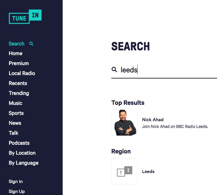 tunein search